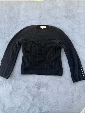 Sézane Black Jacob Sweater Mohair and Merino Wool Ribbed Knit with Button Cuff